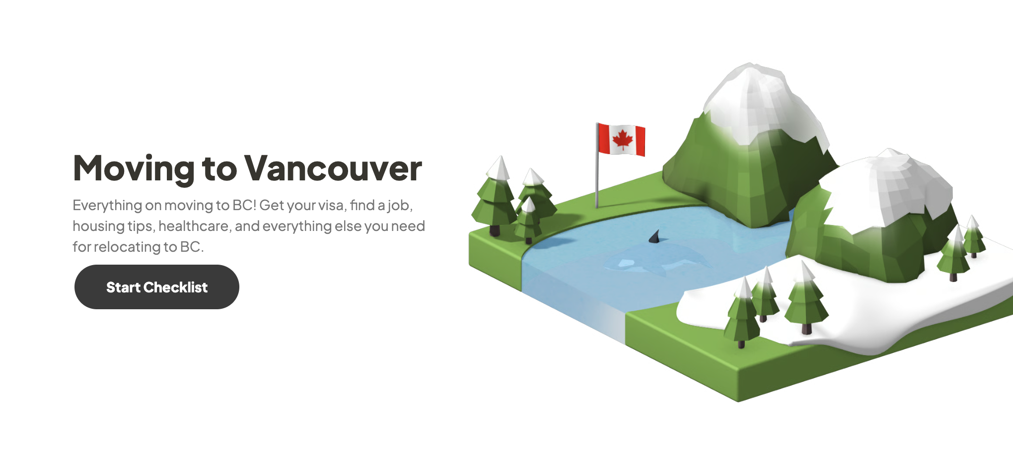 Moving to Vancouver checklist homepage with a mountain scene